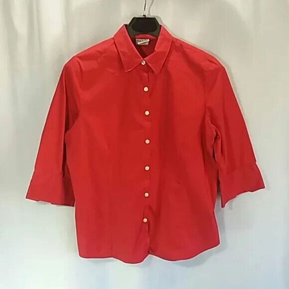 Maxim Liberty shirt women's size XL red button up 3/4 sleeve *